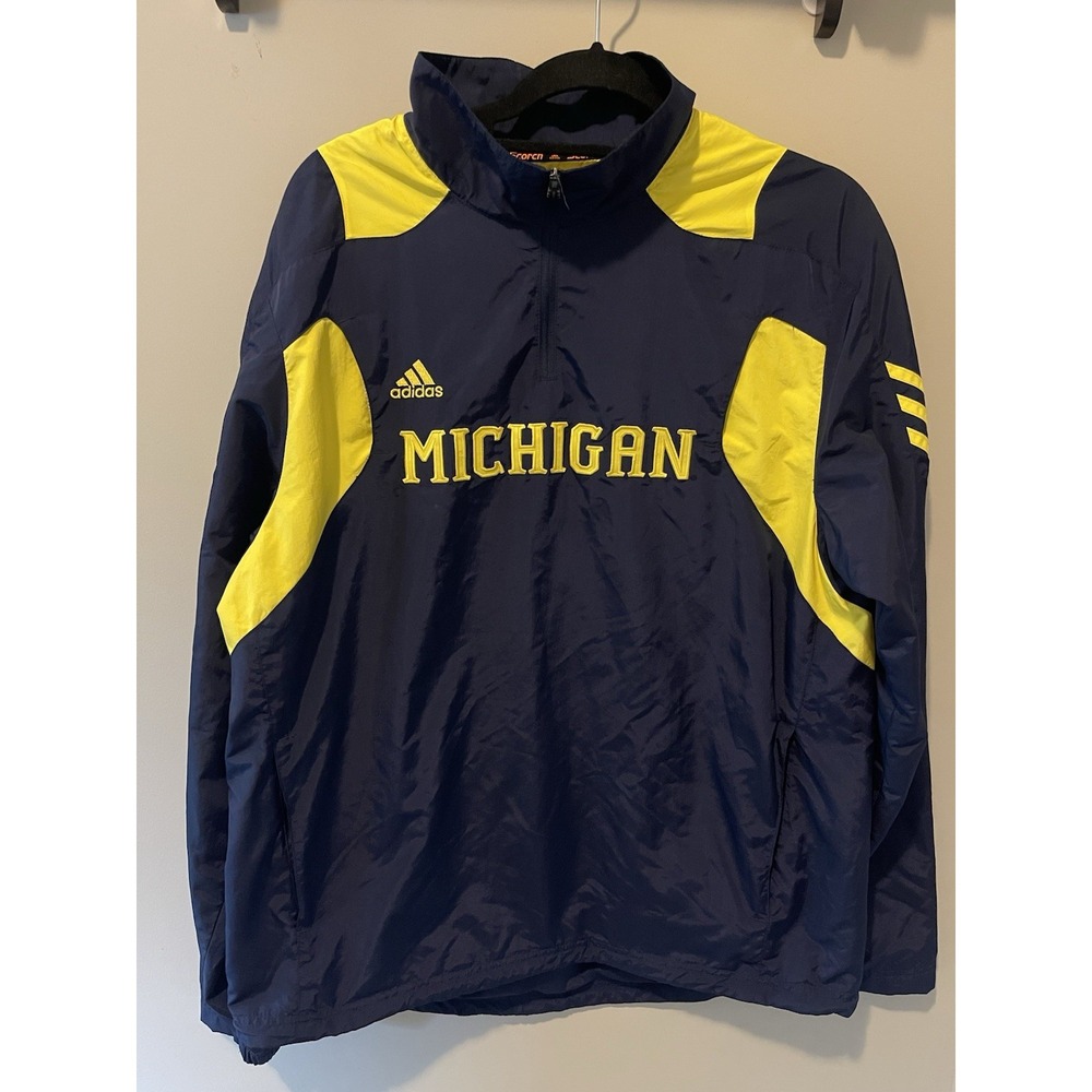 Adidas Jacket Mens M Blue Pullover Windbreaker NCAA Michigan Wolverines 1/4 Zip